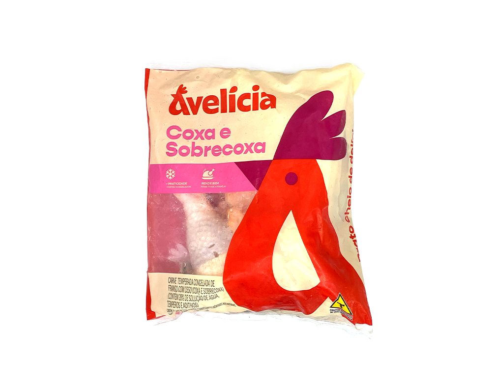 COXAS E SOBRECOXAS DE FRANGO TEMPERADAS CONGELADAS COM OSSO AVELÍCIA (CX 20 KG)